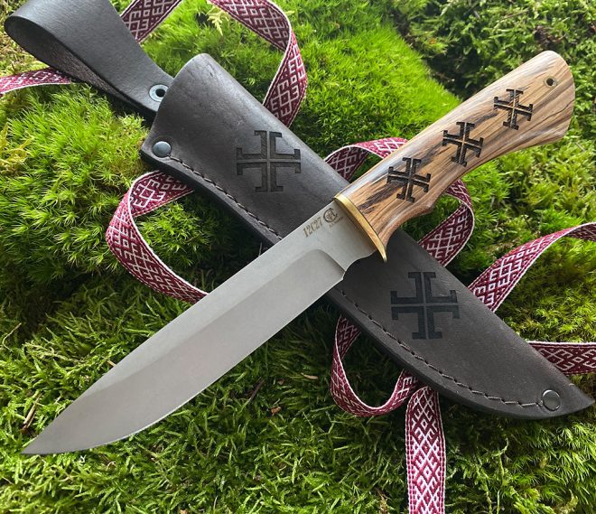 Latvian power knife ''Cross of the cross'', forged stainless steel