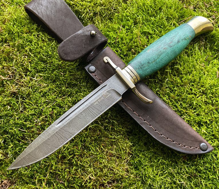 Knife ”FINKA” (Damascus steel), stabilized Karelia birch