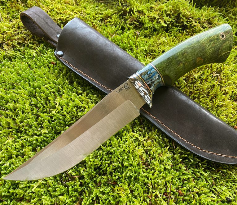 Nazis ''GATOR'', Bohler-Uddeholm S390 Knife Steel, Stabilizēts Karēlijas bērzs + Stabilizēts Mamuta ilknis