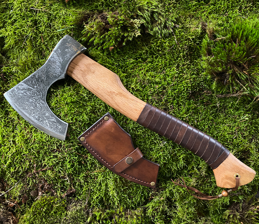 AXE steel 9HS with marks, Pink oak handle AAKnives