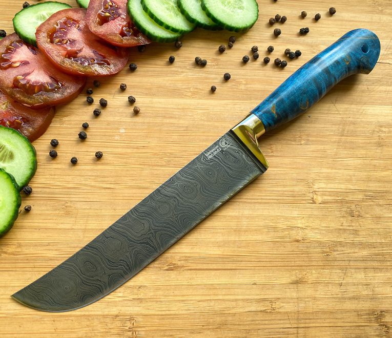 Knife ''UZBEK-PCHAK'' - Uzbek national kitchen knife, Damascus hand forged steel