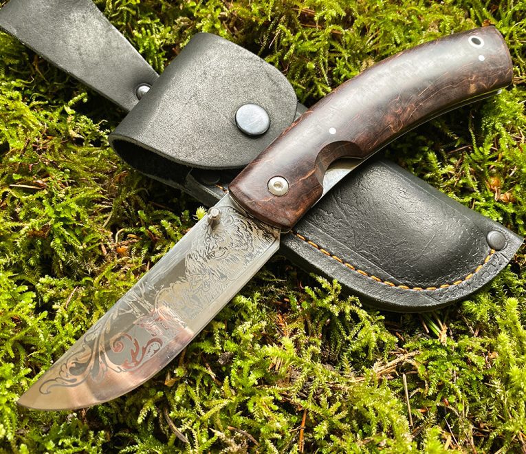 Hand crafted knife, hand forged stainless steel blade